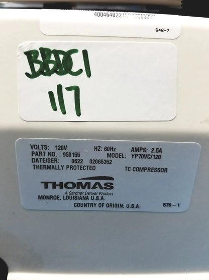 Thomas YP70VC/120 Oil-less Linear Diaphragm Compressor