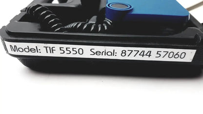 Black plastic halogen leak detector with blue component and coiled cable model tif 5550 for automatic halogen leak detection