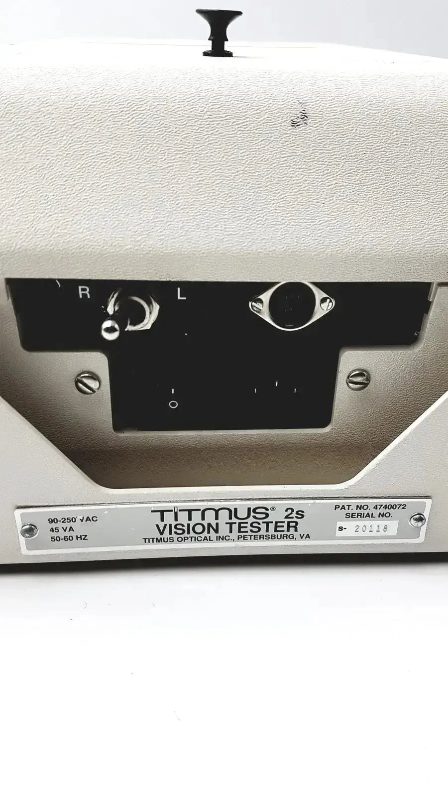 Beige textured plastic titmus optical ii vision tester with black control panel and silver铭牌 for vision testing