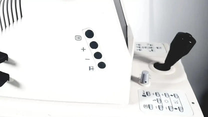 White control panel with black circular buttons and joystick on topcon trc-nw8 retinal camera used medical equipment for sale