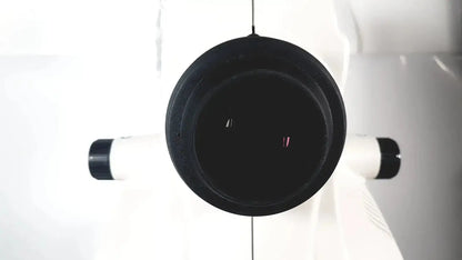 Black circular camera lens with white cylindrical components of topcon trc-nw8 retinal camera used medical equipment for sale