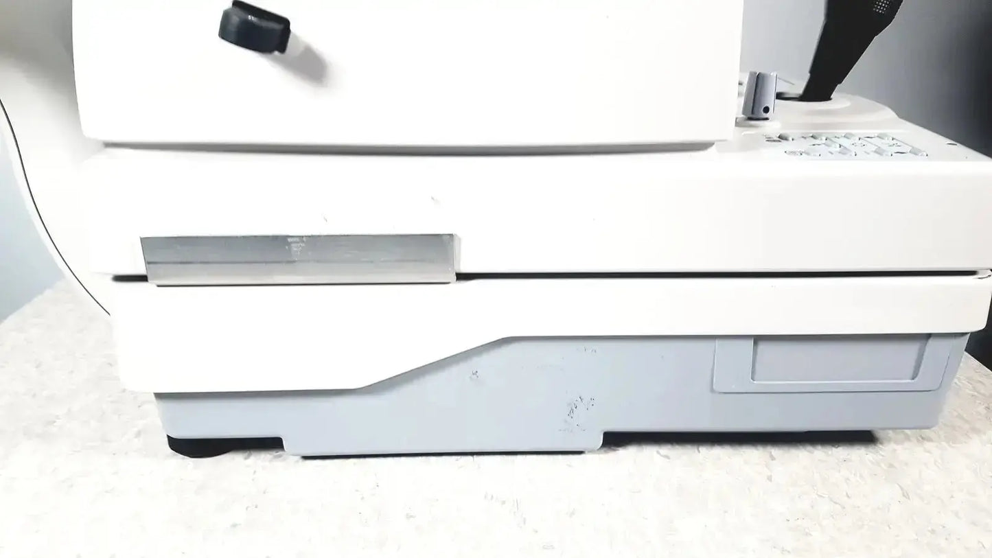 White and gray topcon trc-nw8 retinal camera with black control knobs used medical equipment for sale