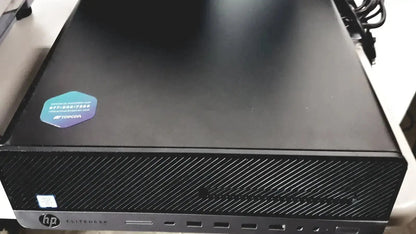 Black hp elitedesk desktop computer with matte finish and diagonal texture for topcon trc nw8 retinal camera setup