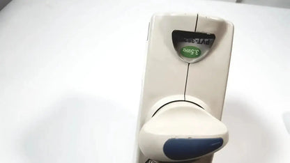 White and blue Toshiba PVT-382BT handheld ultrasound transducer probe with 3.5 MHz frequency and circular dial