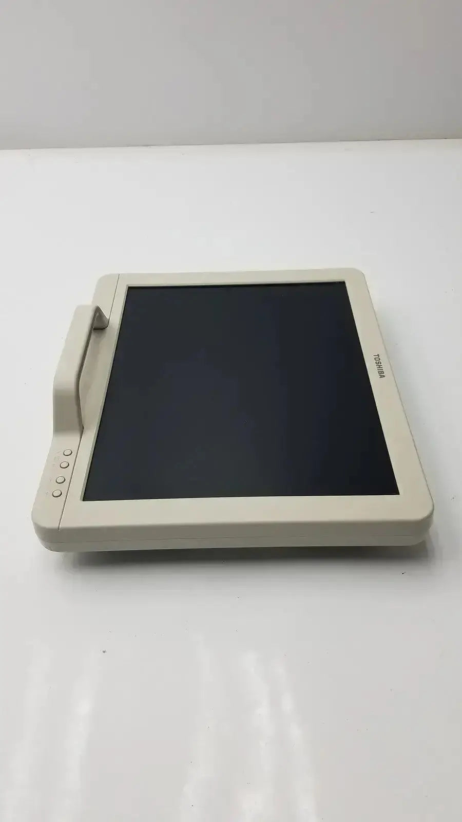 Beige-framed toshiba ta500 medical lcd monitor bsm31-7130 with touchscreen and built-in handle on the left side