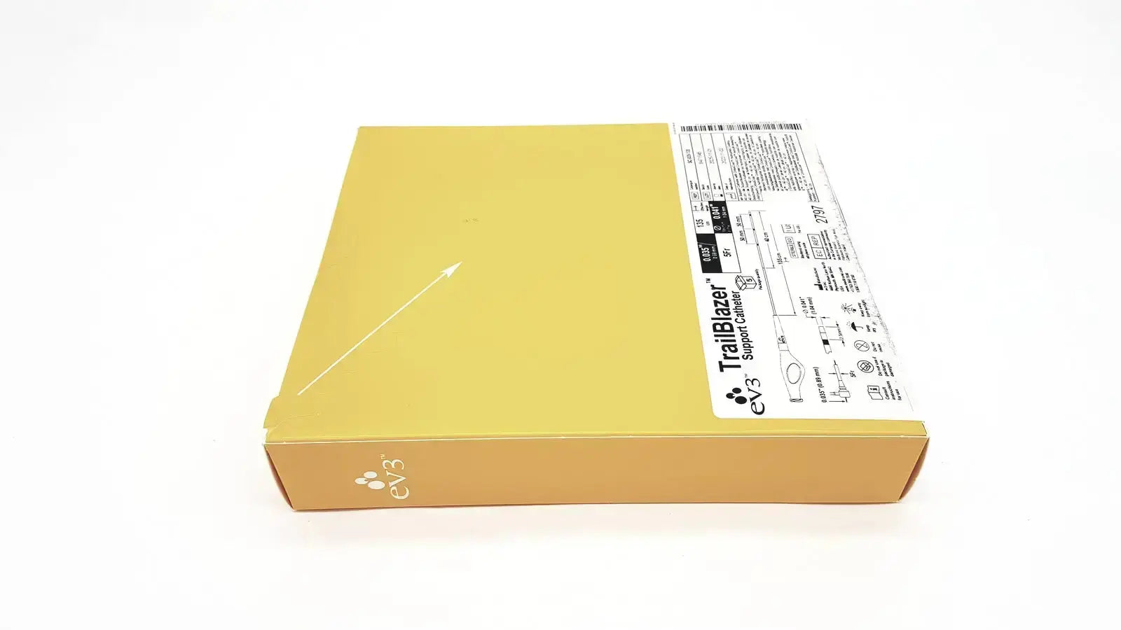 Yellow cardboard box for the trailblazer support catheter 5fr ev3 ref sc-035-135 surgical device packaging