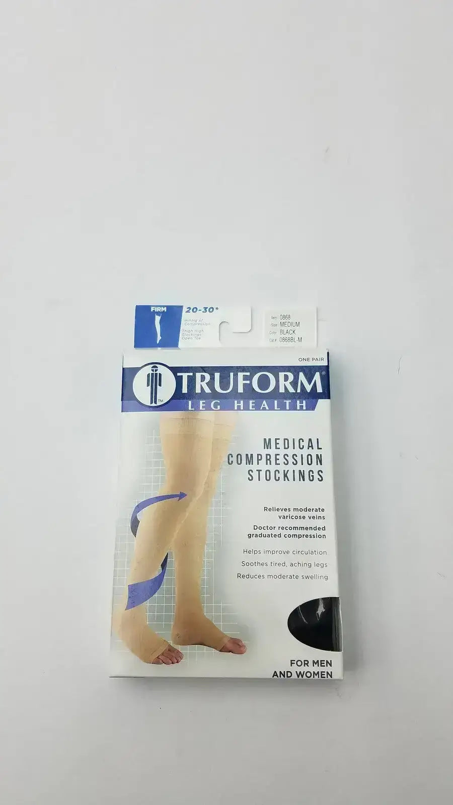 Get firm 20-30 mmHg support in black knee-high hosiery with closed-toe comfort and daily wear design, made for lasting relief, Truform compression stockings.