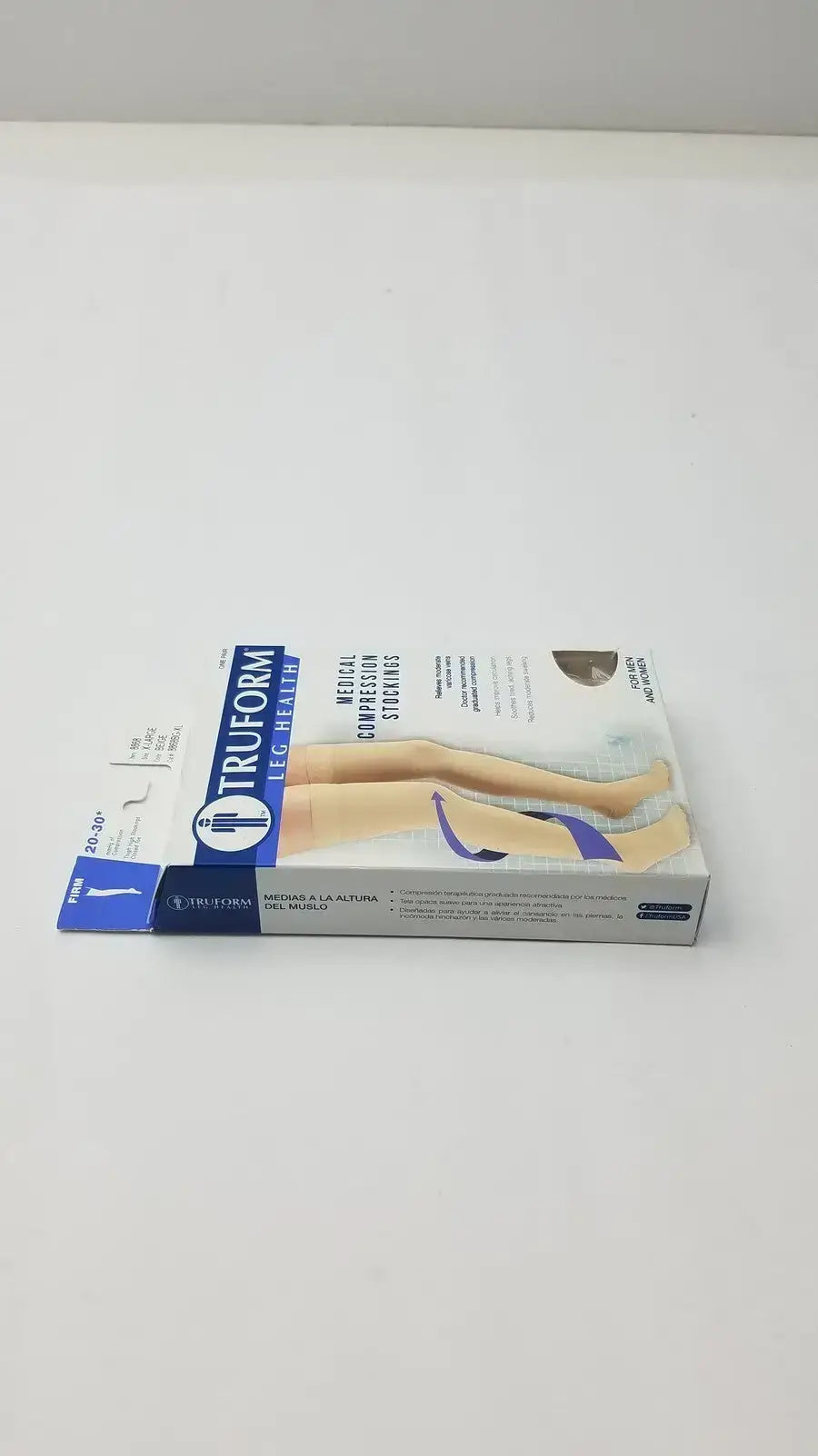 Beige knee-high support with firm 20-30 mmHg compression, closed-toe comfort, and daily wear durability for steady relief XL Truform Compression Stockings.