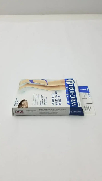 Beige knee-high support with firm 20-30 mmHg compression, closed-toe comfort, and daily wear durability for steady relief XL Truform Compression Stockings.