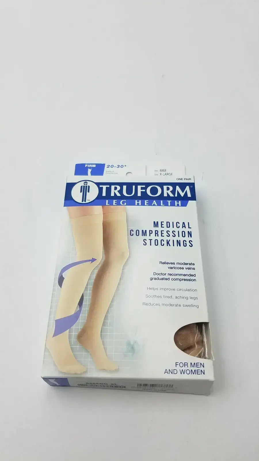 Beige knee-high support with firm 20-30 mmHg compression, closed-toe comfort, and daily wear durability for steady relief XL Truform Compression Stockings.
