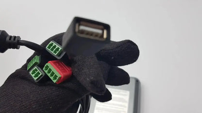 Black usb-a to multi-connector adapter with green and red terminal blocks for turing body temperature thermal scanner model tvts-op-btts 7-g2