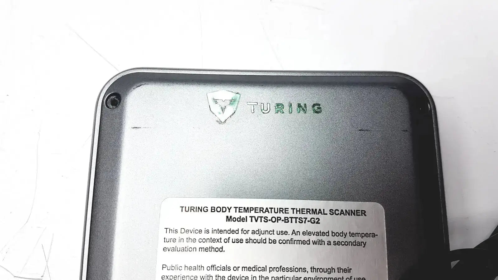 Silver rectangular turing body temperature thermal scanner model tvts-op-btts 7-g2 with matte finish and black trim