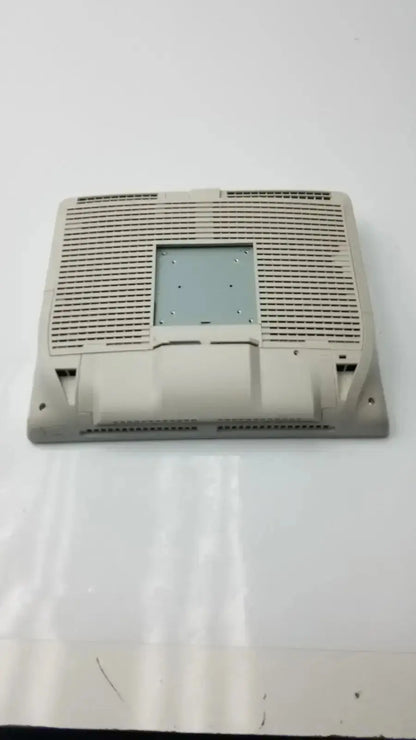 Beige plastic base with grid-patterned vent and mounting plate on the back of tyco electronics et1729l-7uwa-1-rtmd-g touchscreen monitor hospital surplus