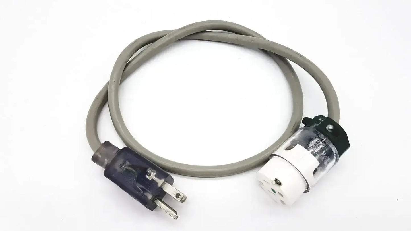Gray ul standard outdoor mini extension cord with dark blue plug and clear white socket end for outdoor use