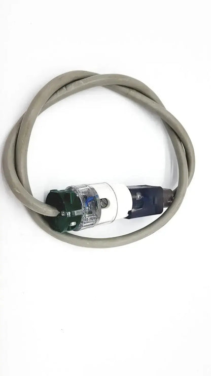 Gray coiled mini extension cord with clear white and black connector assembly for standard outdoor mini use