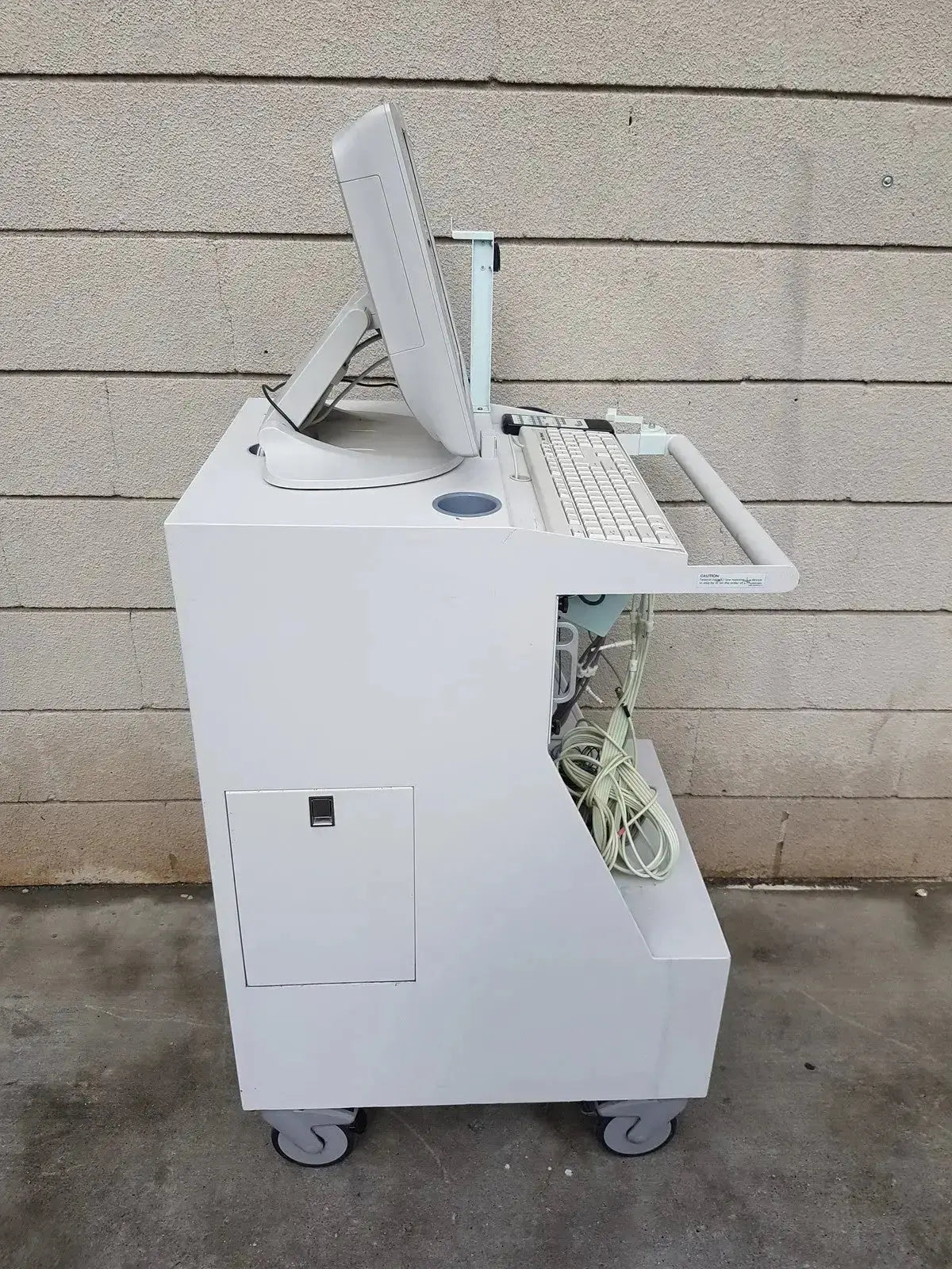 White multilab series ii lhs vascular cart with integrated monitor keyboard and cable management system