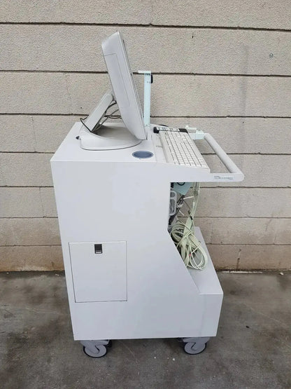 White multilab series ii lhs vascular cart with integrated monitor keyboard and cable management system