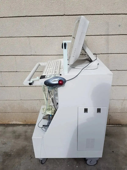 White multilab series ii lhs vascular cart with integrated monitor keyboard and ergonomic mouse for mobile use