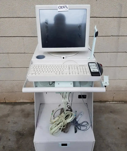 White multilab series ii lhs vascular cart with integrated monitor keyboard and drawer for desktop use