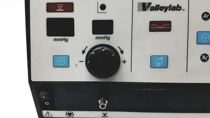 White Valleylab Force Argon II-20 gas delivery unit panel with black knobs and red blue mmhg buttons for gas delivery control