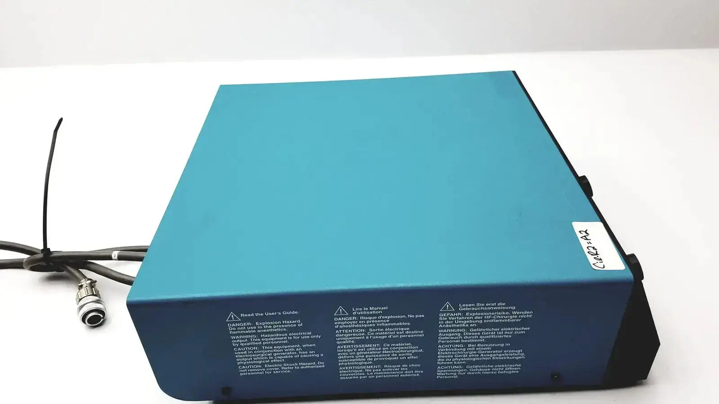 Blue rectangular Valleylab Force Argon II-20 gas delivery unit with black edges and attached cables for gas delivery