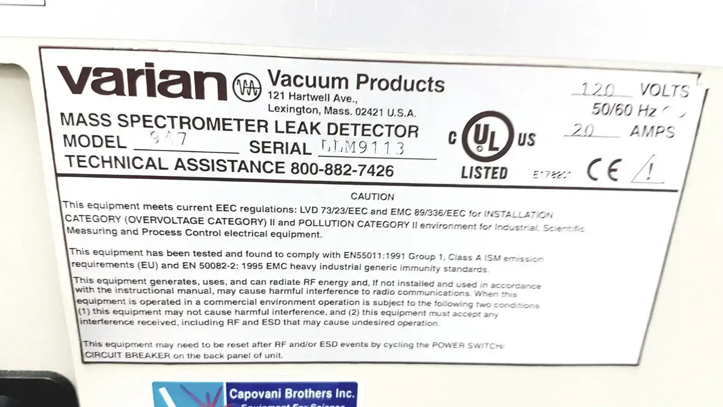 Varian Mass Spectrometer Leak Detector - Model 9A7