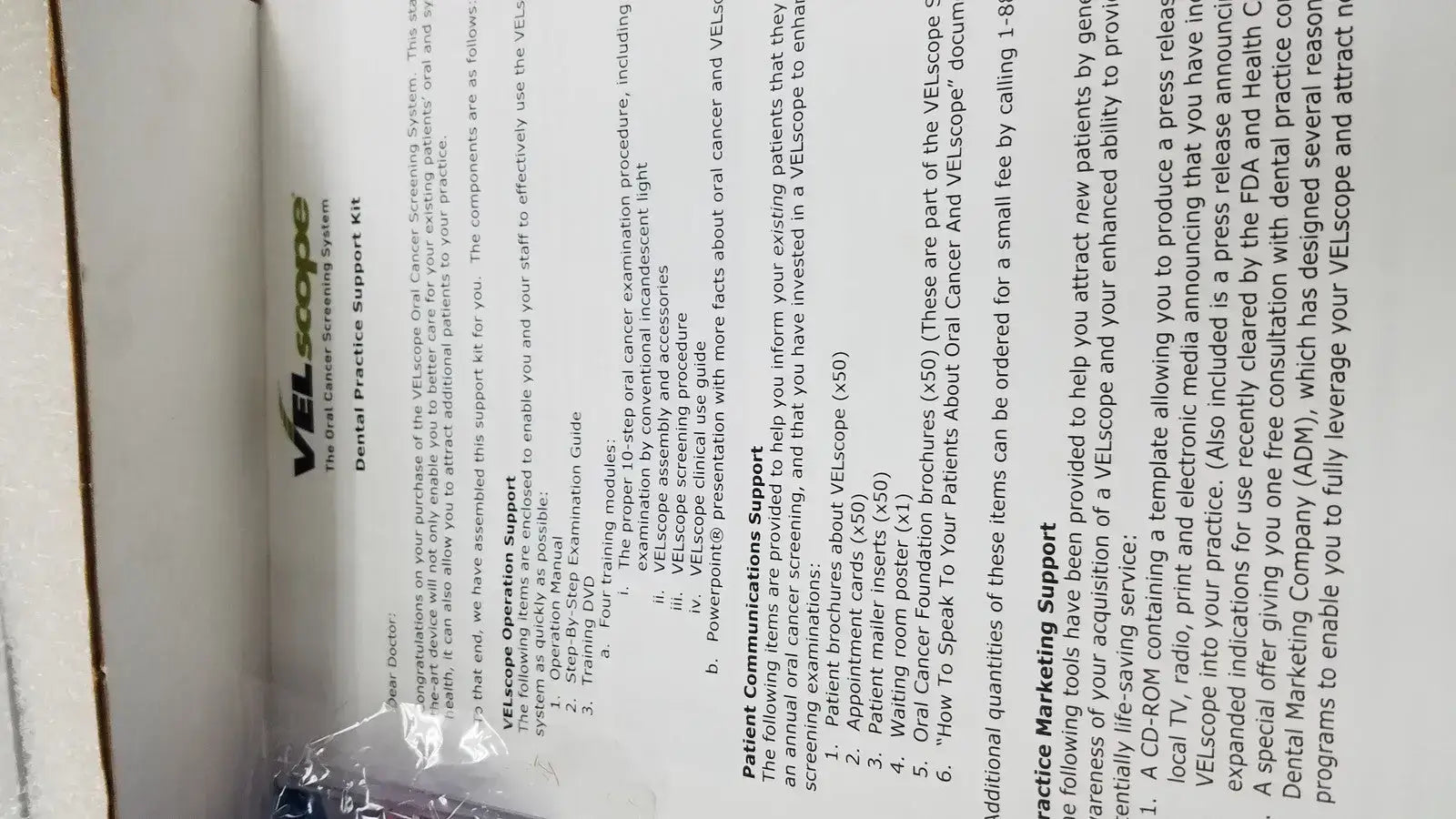 VELscope Mucosal Examination System Model V1 PN 20-1089 Complete Kit