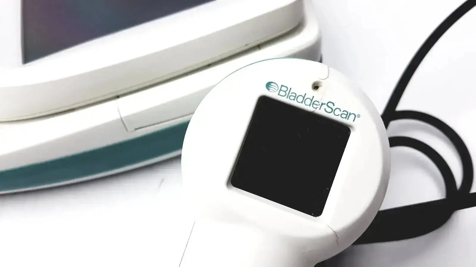 White verathon bladderscan bvi 9400 handheld ultrasound device with black screen and rounded edges for bladder imaging
