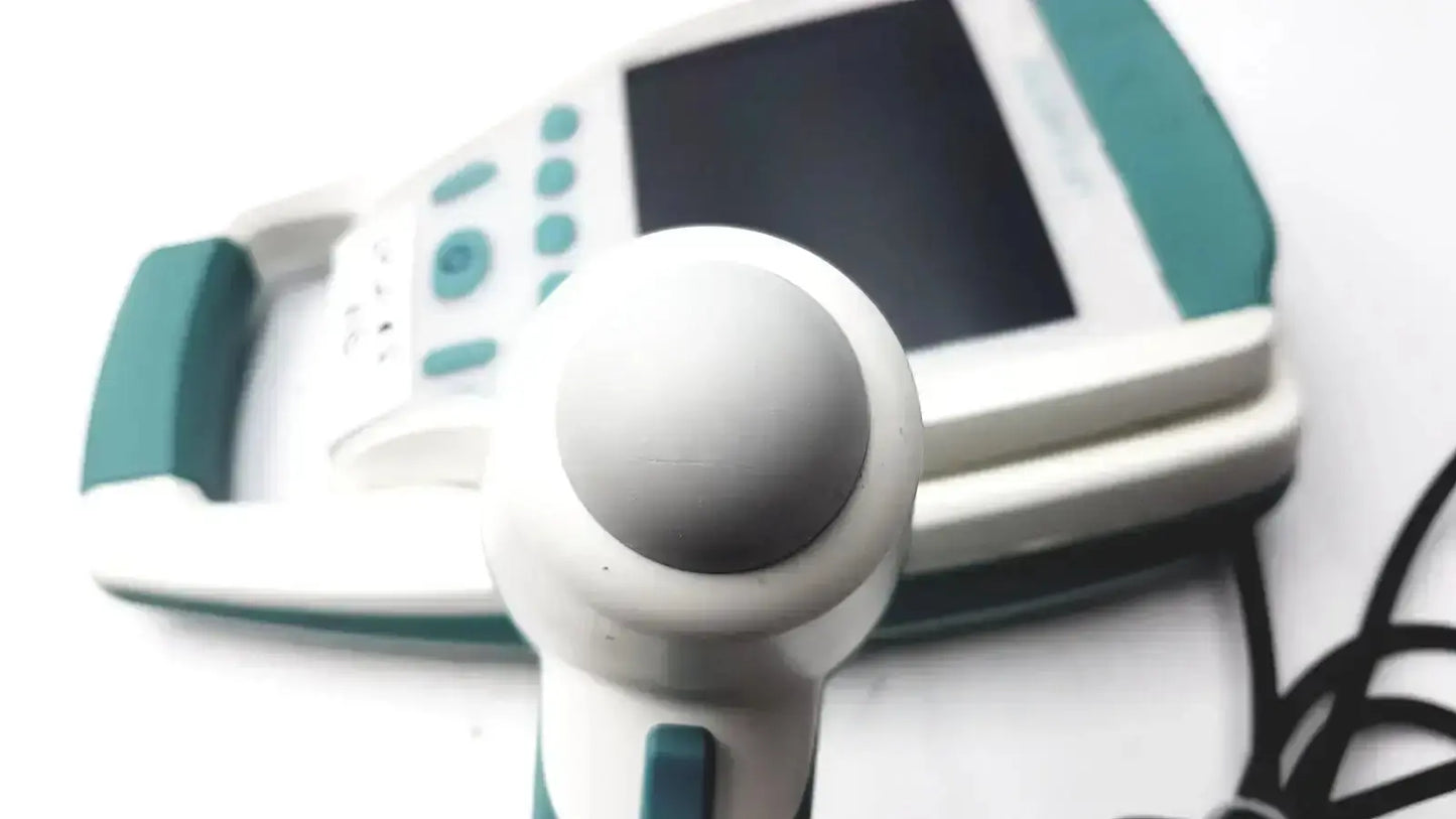 White and teal handheld ultrasound probe attachment for verathon bladderscan bvi 9400 imaging system model 0570-0351