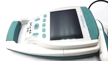 Verathon bladderscan bvi 9400 handheld ultrasound device in white and teal with ergonomic grips and screen display