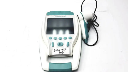 White and teal verathon bladderscan bvi 9400 ultrasound imaging system with screen control buttons and attached handpiece