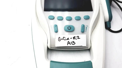 Verathon bladderscan bvi 9400 ultrasound imaging system in white and teal with screen and control buttons on front panel