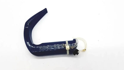 Dark blue glossy plastic verathon glidescope laryngoscope with curved handle and attached tubing for airway use
