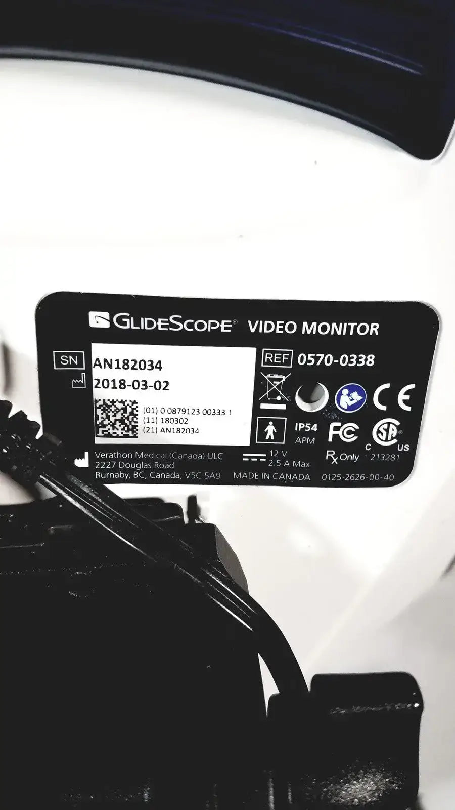 VERATHON Glidescope Cobalt AVL Monitor Video Laryngoscope Display