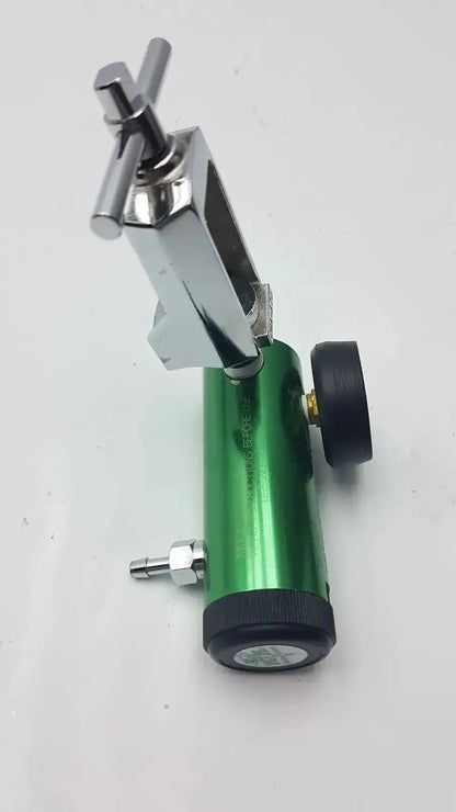 Green cylindrical victor medical air pressure regulator with chrome fittings and black knob model fs ii 8y cgA 870