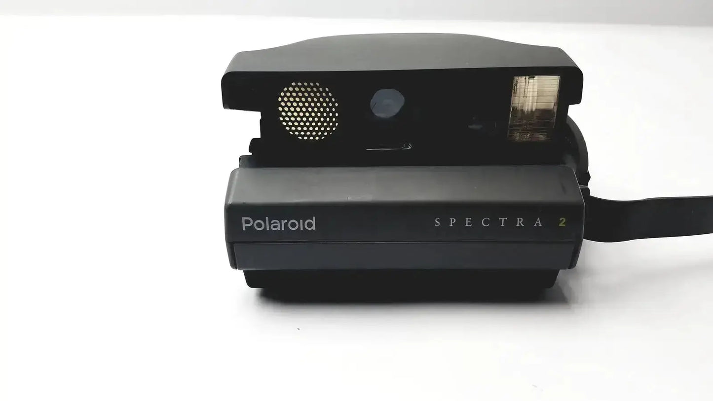 Black polaroid spectra 2 instant film camera with matte finish and built-in flash vintage untested model