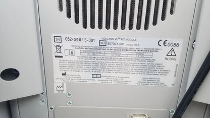 White plastic volcano s5 pc module with black ventilation slits and technical label for intravascular ultrasound medical equipment