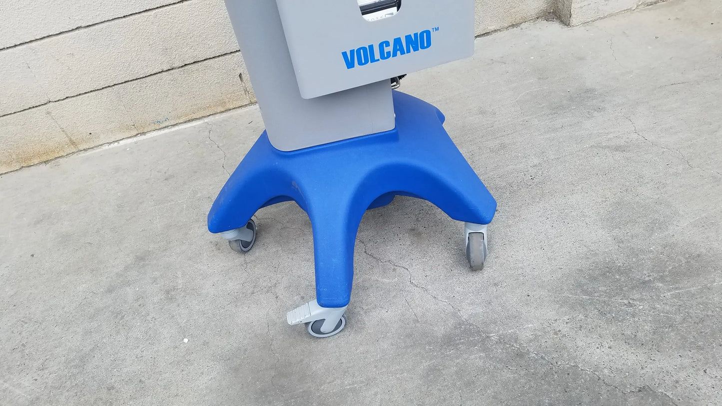 Gray and blue medical equipment cart with star-shaped base and caster wheels for volcano s5 intravascular ultrasound use