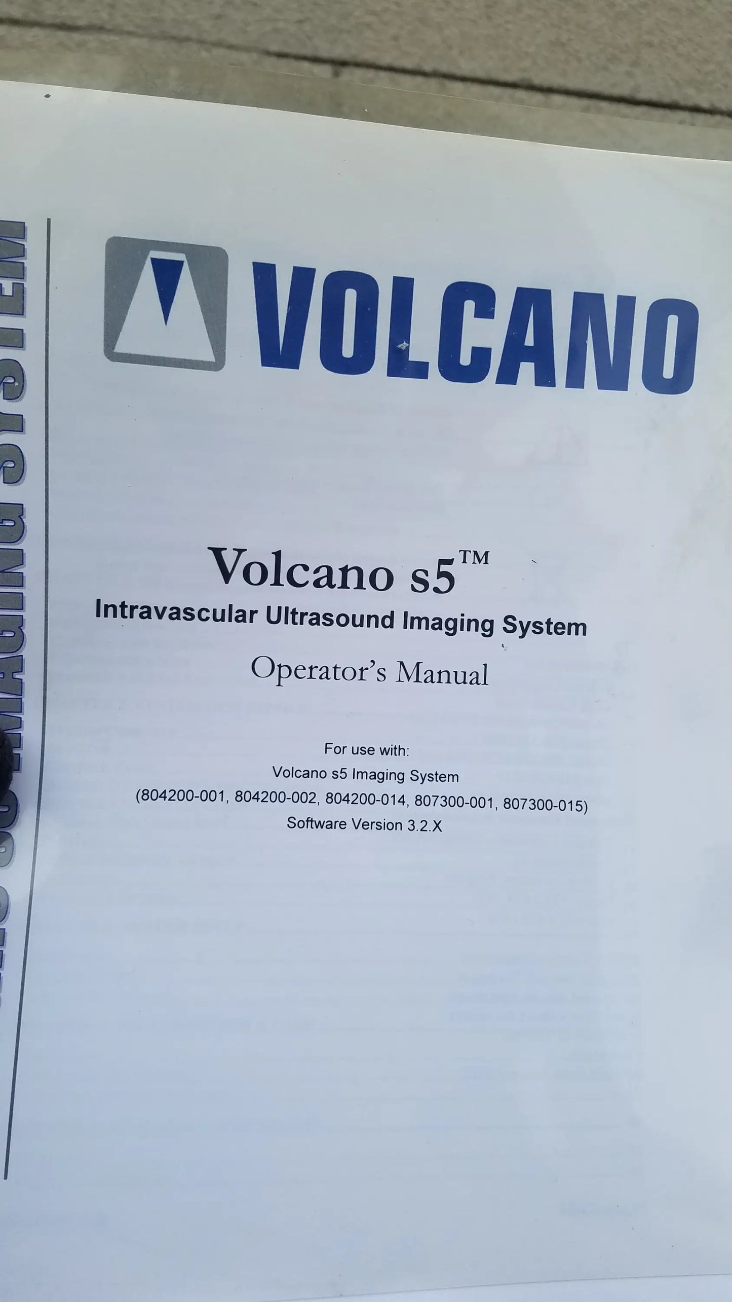 Blue and gray Volcano S5 intravascular ultrasound imaging system operator manual for reuse medical equipment guidance
