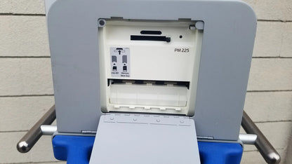 Volcano s5 intravascular ultrasound imaging system with gray pm 225 medical equipment featuring white panel and blue padded base for reuse medical equipment