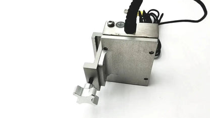 Silver metallic industrial clamp with robust rectangular body and adjustable arm with black coiled cables for volcano s5i controller joystick