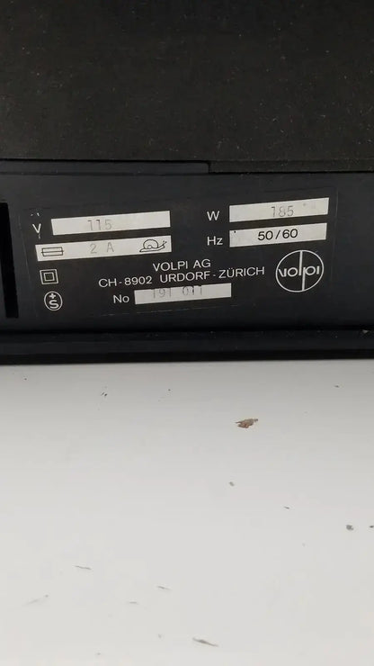 Black volpi intralux 6000 light source power supply unit with white label showing 115v 185w electrical specifications