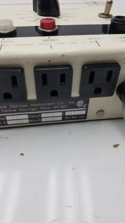 White plastic vsi thermistemp temperature controller model 74 with black outlets and control knobs for precise temperature control