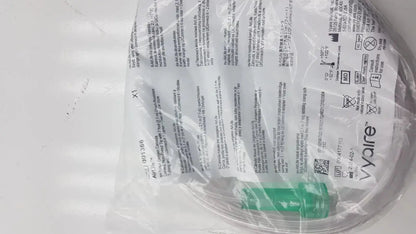 Green and white plastic package containing vyaire mask oxygen cannula ref 001366 medical oxygen cannula device
