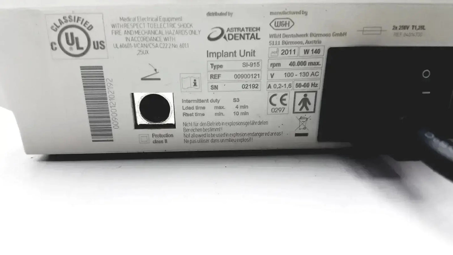 White plastic astra tech si-915 dental handpiece unit with black printed labels used medical equipment for sale