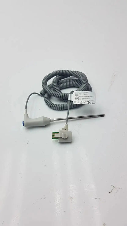 Gray coiled Welch Allyn 02895-000 oral temperature probe with white plastic handle and metallic tip for oral temperature