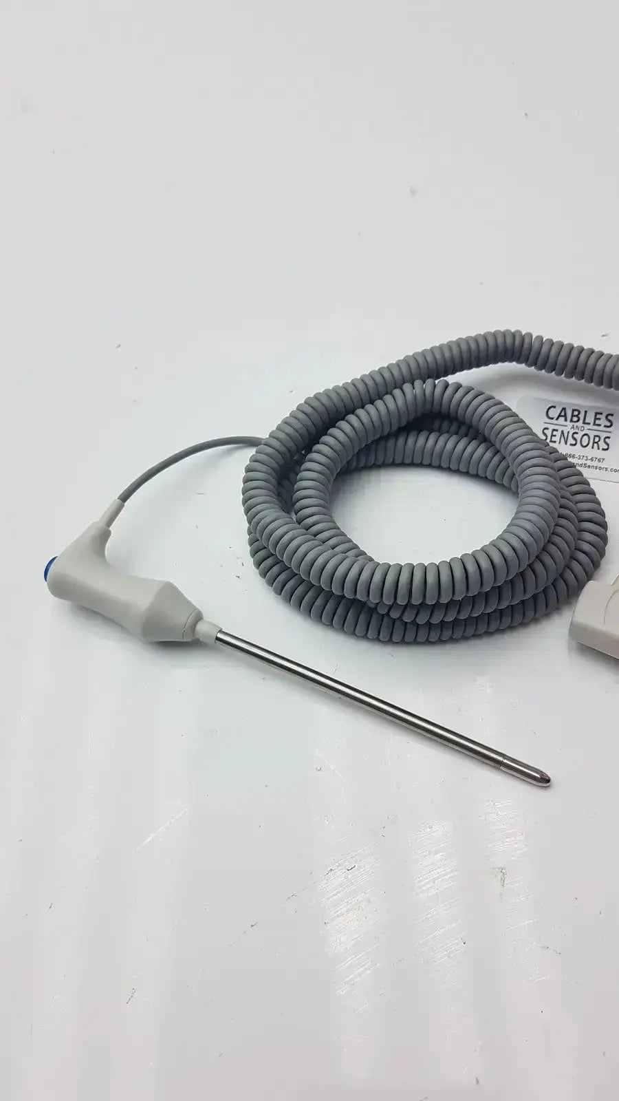 Welch allyn 02895-000 oral temperature probe gray coiled cable with metallic probe and blue accent connector
