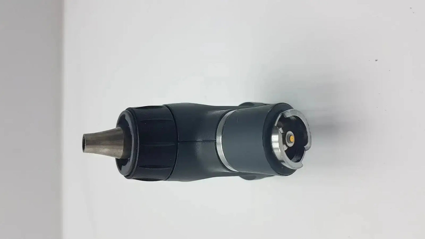 Black and silver handheld spray nozzle with textured grip and metallic tip for welch allyn macroview otoscope ear speculums