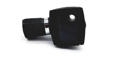 Black rubberized grip otoscope ophthalmoscope head with metallic silver ring and circular lens for medical use