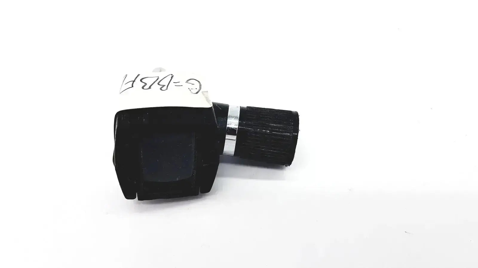 Black plastic otoscope ophthalmoscope head with silver metallic band and handwritten label for welch allyn 25020 model